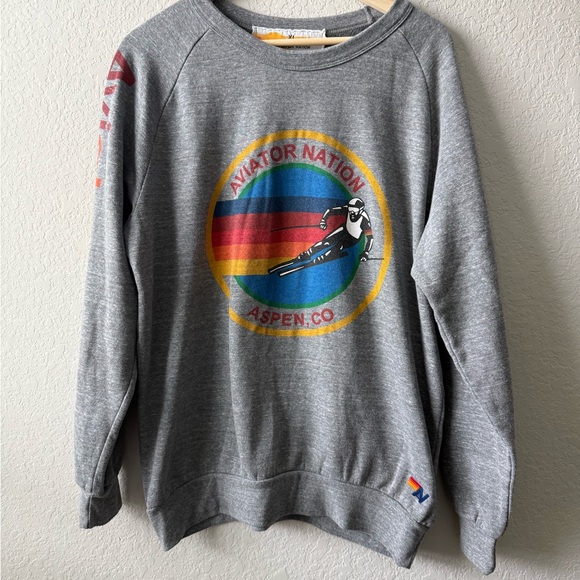 Aviator Nation Aspen CO Gray Relaxed Crewneck Sweatshirt - Picture 1 of 4